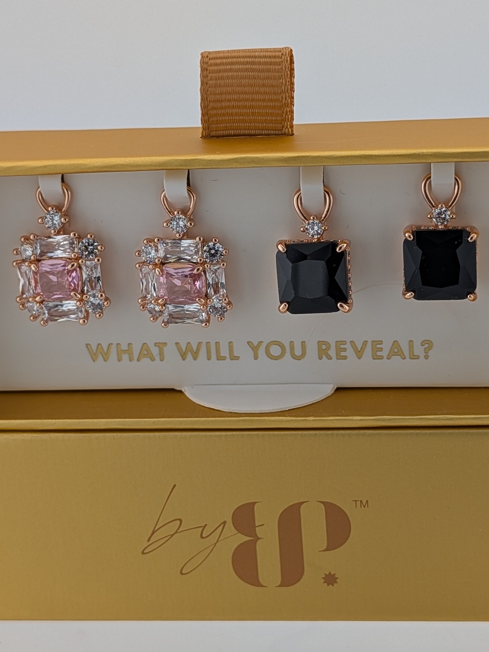 Rose Gold Plated Necklace Pendant Set with Pink and Black Stones